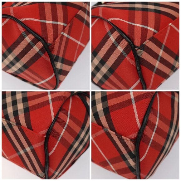 BURBERRY Nova Check Blue Label Hand Bag Nylon Leather Red Black gold Auth EC765 - Picture 16 of 16